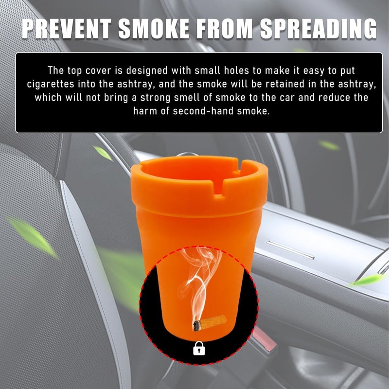 Yourkar Car Ashtray, Smokeless Smellproof Self-Extinguishing Auto Ashtray, Portable Mini Vehicle Cigarette Trash Can for Home Office, Universal Car Ashtray Fits Most Cup Holder (Orange) - Image 4